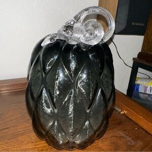 Murano Black Glass Pumpkin with Clear Stem